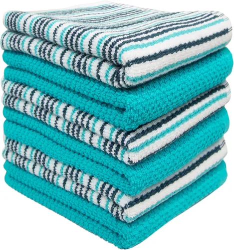 Vista 4 de Toallas de cocina de 16 x 26 pulgadas, paquete de 6 toallas de mano grandes de algodón, paños de cocina, diseño de rayas de palomitas de maíz, juego