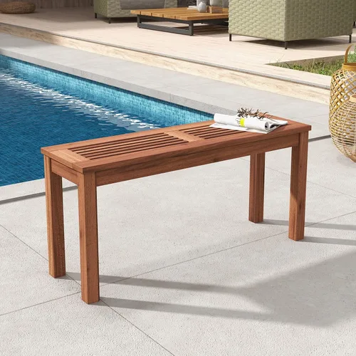 Vista 4 de RELAX4LIFE Banco de madera para exteriores, banco de patio con asiento de listones, marco de madera maciza resistente a la intemperie, banco
