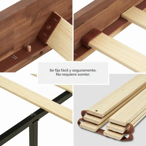 Vista 5 de mopio Ted - Marco de cama con cabecero, marco de cama de plataforma de madera maciza de acacia moderna de mediados de siglo, listones de madera, sin