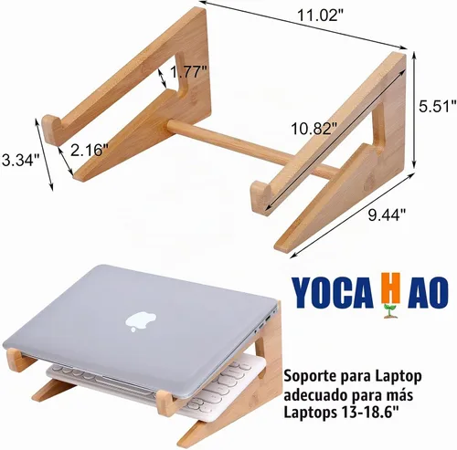 Vista 6 de Wooden Laptop Stand Vertical Laptop for 13-18.6in,Bamboo Stand for Desk