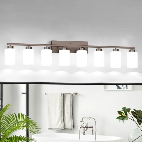 Vista 22 de IZORRO Lámparas de baño, modernas luces de tocador, accesorios de iluminación de baño sobre espejo con pantalla de vidrio transparente, aplique