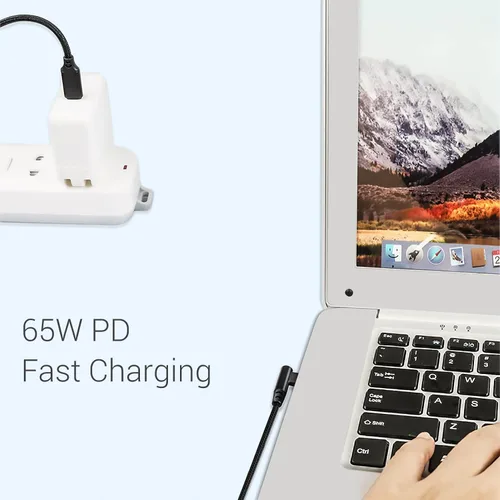Vista 3 de Cable USB C a USB C de 1 pie, paquete de 3 cables, de ángulo recto de 90 grados, tipo C, cable de carga rápida PD de 60W, USB 2.0, trenzado