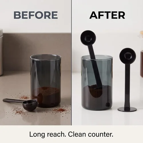 Vista 4 de Cuchara de grano de café gris 2 en 1, cuchara de tamper, herramienta de té para café en granos, cucharas de café de medición de café