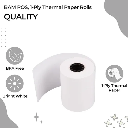 Vista 4 de BAM POS Papel térmico de 1 capa, 2-1/4 x 50 pies, compatible con Ingenico ICT 200/220/250, Verifone VX 520, Hypercom, Nurit Machines, sin BPA