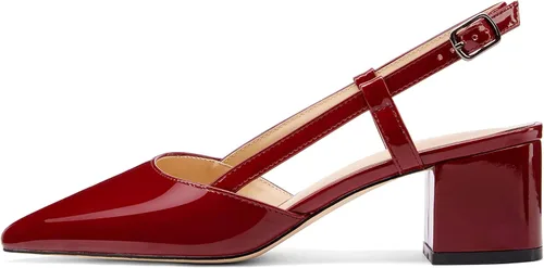 Vista 2 de Tanaoen - Zapatos de tacón bajo de charol grueso de 1.5 pulgadas con correa al tobillo y puntera puntiaguda, zapatos de vestir para negocios