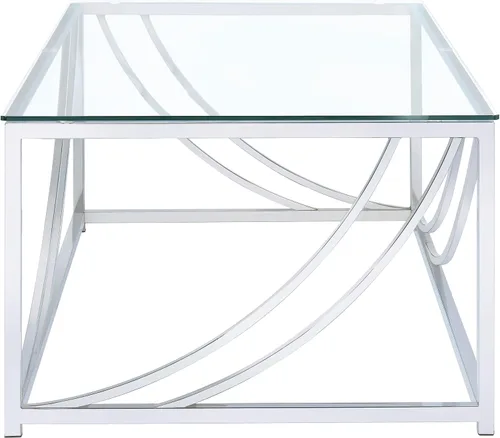 Vista 5 de Coaster Home Furnishings Lille - Mesa auxiliar rectangular con parte superior de vidrio transparente, base cromada y detalles curvos - Sala de estar