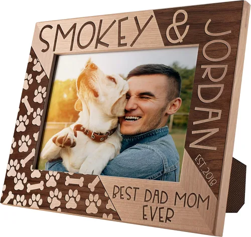 Vista 5 de Marco de fotos personalizado Best Dog Dad Ever, 4 x 6 pulgadas, marco grabado personalizado con nombre y año, regalos para el padre del perro
