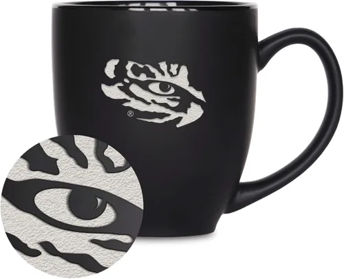 Vista 434 de Rico Industries - Taza de cerámica mate negra con grabado láser estándar de 15oz para NCAA (escuelas T & U) - Para bebidas calientes o frías