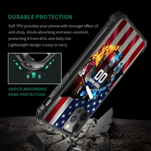 Vista 2 de DJSOK Funda personalizada con nombre de la bandera de Estados Unidos para Apple iPhone 14 Pro Max PLUS/13 12 11 Mini/Xs X Xr/7 8 Plus SE2 2020