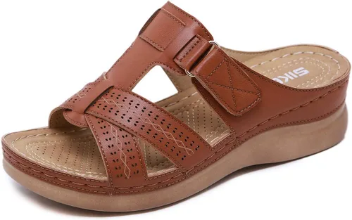 Vista 6 de Sandalias ortopédicas para mujer con soporte de arco correas ajustables, puntera abierta, plataforma, zapatos para caminar