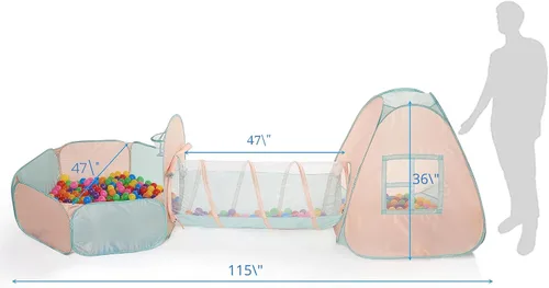 Vista 6 de UTEX Tienda de campaña desplegable 3 en 1 con túnel, pozo de pelotas para niños, niñas, bebés y niños pequeños, casa de juegos para interiores