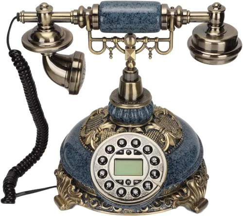 Vista 6 de Teléfono vintage con dial de botones, teléfono fijo retro antiguo, identificación de llamadas, teléfono fijo con cable, teléfono fijo