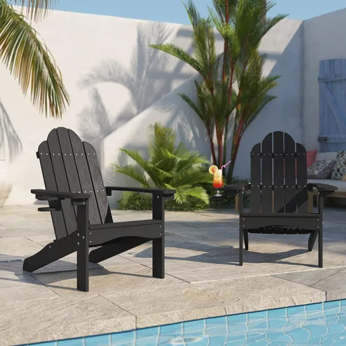 Vista 2 de LUE BONA HDPS Silla Adirondack para exteriores, soporte para tazas, color Negro