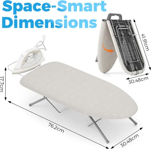 Vista 2 de KINGBOARD Tabla de planchar de mesa, tablas de planchar pequeñas con soporte para plancha, tabla de planchar plegable, cubierta extragruesa, tabla