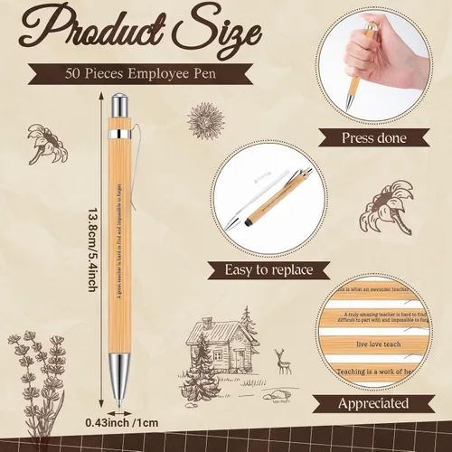 Vista 3 de Ctosree Juego de regalo de agradecimiento al profesor, bolígrafo motivacional de bambú, cuaderno en espiral, bolígrafos inspiradores