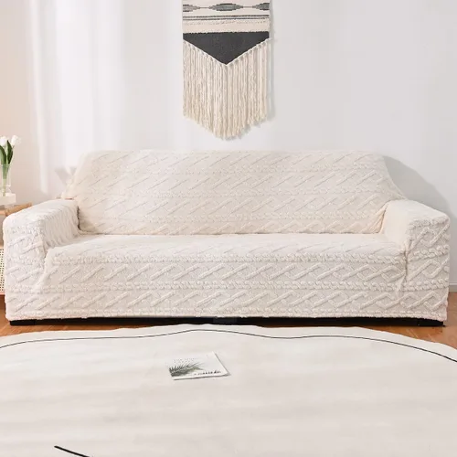 Vista 8 de vctops Funda elástica de jacquard geométrico de 4 plazas, 1 pieza con parte inferior elástica, suave y mullida, protector de muebles para niños