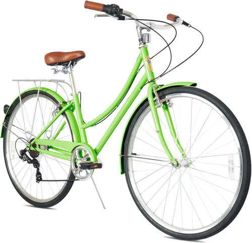 Vista 10 de MICARGI Kansans Beach Cruiser Bike - Empuñaduras de cuero de 7 velocidades y cojín de asiento V-Brake para adultos Vainilla
