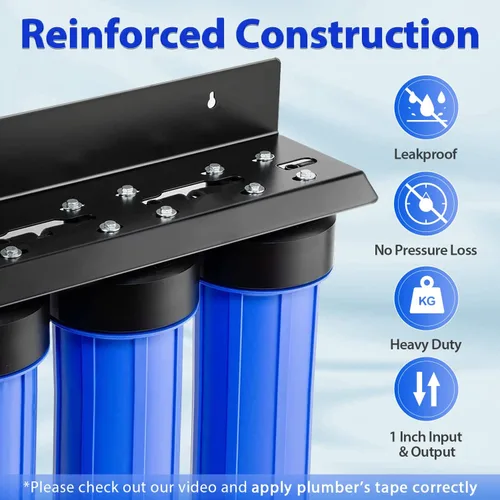 Vista 3 de iSpring WGB32B Sistema de filtración de agua de 3 etapas para toda la casa con filtros de sedimentos y bloques de carbono de 20 pulgadas y filtro