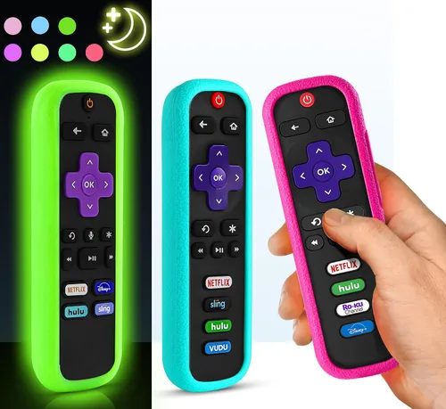 Vista 11 de （2 Pack） ONEBOM Cover for Roku Remote, Silicone Case for Hisense/TCL Roku TV Steaming Stick Express Control, Universal Remote Sleeve Skin（Green Blue