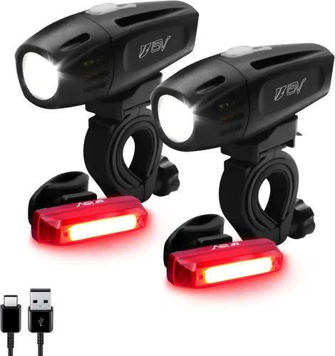 Vista 11 de Luces de Bicicleta BV, Super Brillantes con 5 Faros LED Delanteros y 3 Traseros, Luces de Bicicleta para Montar de Noche con Liberación Rápida, Set