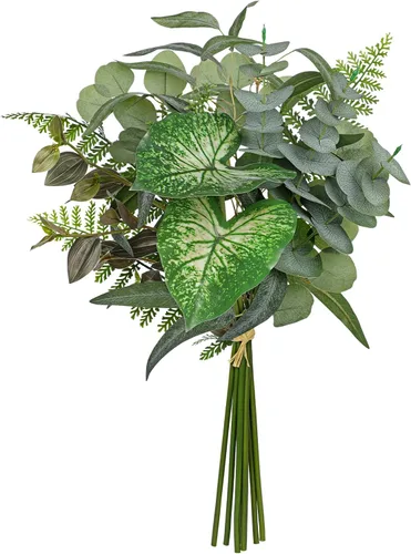 Vista 8 de Juego de cajas de tallos de vegetación artificial, 5 tipos de hojas de eucalipto mixtas de hojas de eucalipto plateadas, helechos de monstera Tipo 1