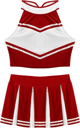 Vista 3 de LiiYii 2 piezas de uniforme de animadora para mujer disfraz de juego de rol tops cortos con faldas plisadas