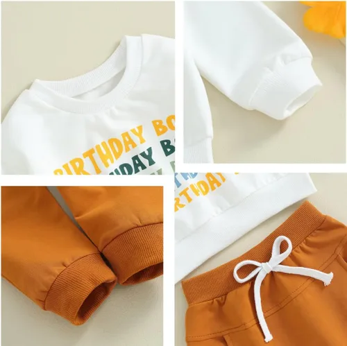 Vista 5 de Meiweileya Conjunto de sudadera de cumpleaños para niño y niño, sudadera de cumpleaños y pantalones lisos, ropa de fiesta de cumpleaños