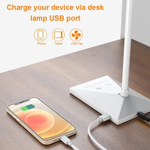 Vista 5 de Vansuny Lámpara de escritorio LED con puerto de carga USB, cuidado de los ojos, 5 modos de color, 6 niveles de brillo, control táctil, cuello