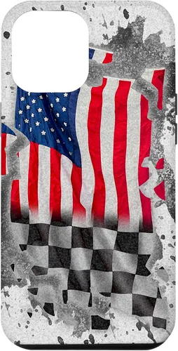 Vista 25 de Funda para iPhone 16 Car Racing Bandera Americana Pit Crew