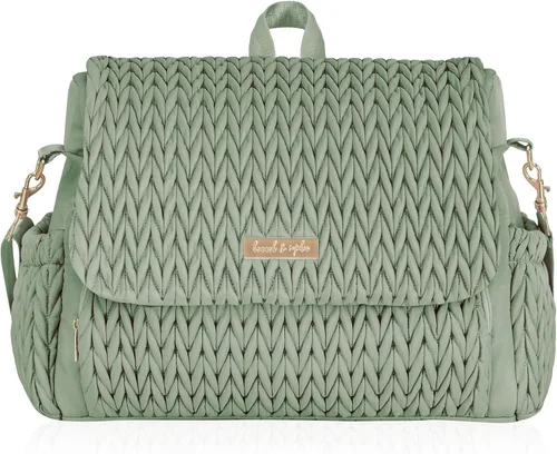 Vista 7 de Hannah & Sophia Belle - Mochila y bolsa convertible para pañales para bebé en color negro, tamaño grande, tapete cambiador resistente al agua
