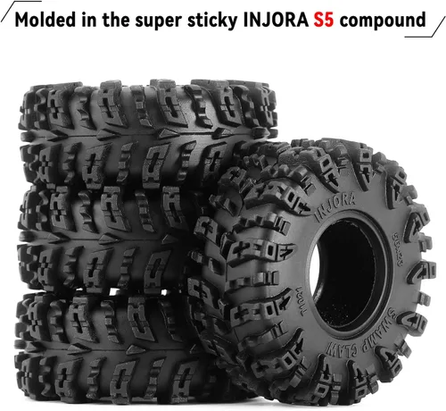 Vista 5 de INJORA Neumáticos 1.0 - S5 Swamp Claw Mud Terrain Neumáticos para TRX4M AX24 SCX24 FCX24 1/18 1/24 RC Crawler Car, 2.205 x 0.906 in, T1021