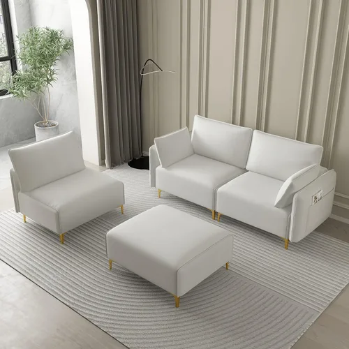 Vista 5 de Sofá modular convertible para sala de estar, moderno sofá en forma de L con otomana, sofás modulares de tela de 4 asientos con USB y bolsa