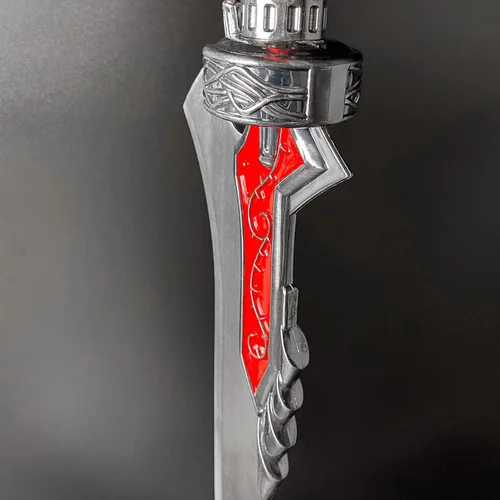 Vista 5 de Espada de fantasía antidemonio de Devil Cry Nero's Red Queen de 51 pulgadas con soporte de madera