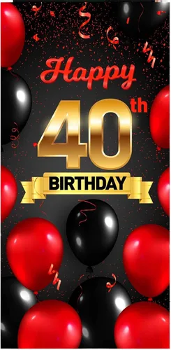 Vista 13 de Cartel de feliz cumpleaños 15 cumpleaños rojo y negro telón de fondo para cabina de fotos, globos de vítores a 15 años de edad, decoración temática