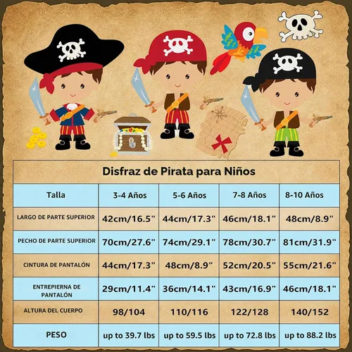 Vista 7 de Disfraz de Pirata para Niños, Set de Vestido de Juego de Rol de Pirata 3 piezas