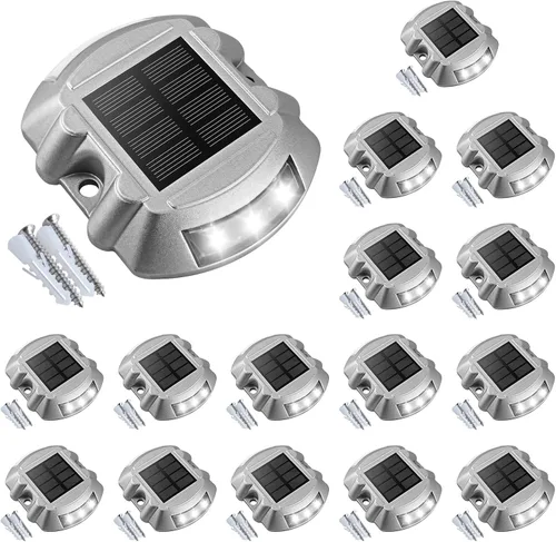 Vista 20 de VOLISUN Luces Solares de Cubierta de Navidad Luces de Muelle de Entrada, Paquete de 4 LED IP67 Impermeables Luz de Advertencia de Escalón para Rojo
