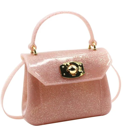 Vista 2 de Bolso pequeño para niñas pequeñas de gelatina de color caramelo, bolso cruzado de hombro, Rosa (Glitter Pink)
