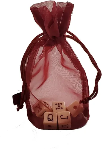 Vista 2 de Juego de dados de póquer español con bolsa de malla roja