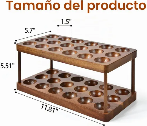 Vista 5 de Sishynio Soporte para huevos de madera de acacia de 2 niveles, estante