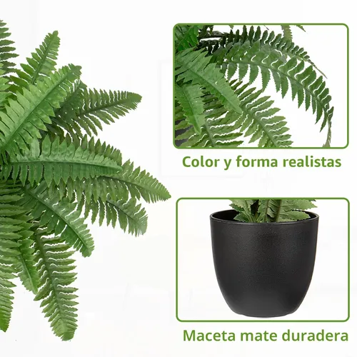 Vista 3 de Hollyone Planta de Helecho Falso de 17.7" en Maceta, Pequeños Helechos Artificiales de Boston en Maceta con 25 Hojas para Exteriores e Interiores