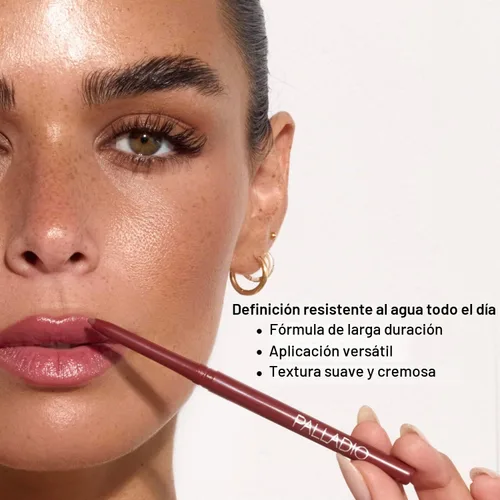 Vista 6 de Palladio Delineador de labios retráctil impermeable de alta pigmentación y color cremoso, delgado enrollable, fórmula a prueba de manchas con larga