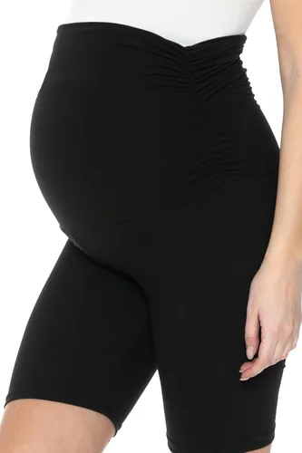 Vista 7 de Leggings Depot Pantalones cortos de maternidad con cintura lateral fruncida para mujer, pantalones cortos sobre el vientre