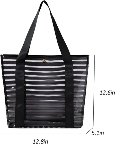 Vista 2 de forestfish Bolsa transparente aprobada para estadios bolsa de PVC a rayas reutilizable con asas para mujer Bolsa de PVC