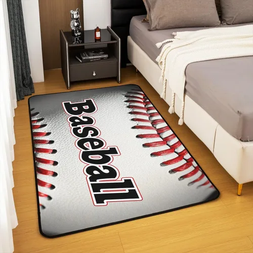 Vista 4 de Alfombra de béisbol blanca de 3 x 5 pies, alfombra antideslizante para niños y niñas, adultos, decoración de juegos 3D para sala de estar