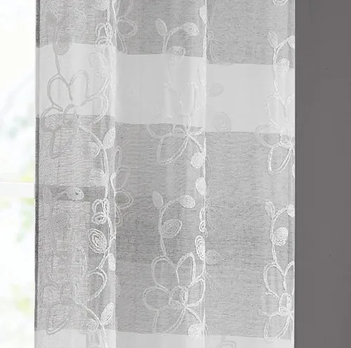 Vista 3 de Dainty Home Caroline - Par de paneles de ventana de chenilla bordados florales de 76 x 84 pulgadas, color plateado