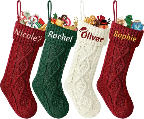 Vista 8 de Dreamdecor - Medias de Navidad personalizadas con nombre y monogramas, medias familiares de 18 pulgadas con placa de cuero para niños, 1 paquete