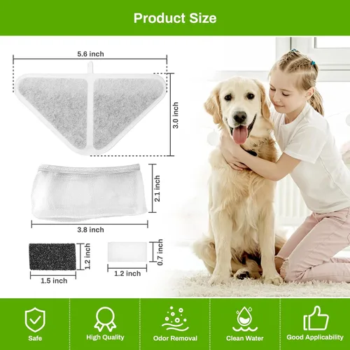 Vista 7 de Paquete de 6 filtros de repuesto para fuente de agua para perros de 230 onzas, repuesto para sistema de filtración de 5 capas, fuente de mascotas