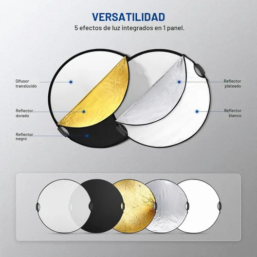 Vista 6 de NEEWER Reflector de luz de 22 pulgadas con abrazadera y agarres de mano, 5 en 1 plegable multi disco fotográfico reflector