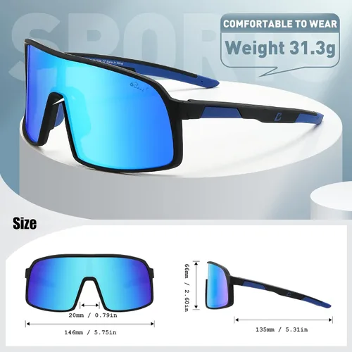 Vista 2 de Bevi - Lentes de sol deportivos polarizados con montura TR90 para hombres y mujeres, conducción al aire libre, ciclismo