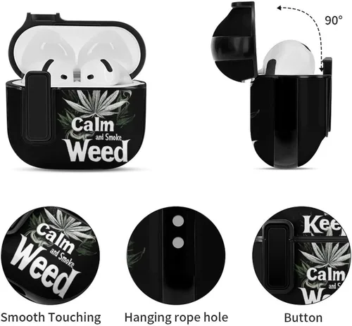 Vista 5 de Keep Calm and Smoke Weeds - Funda para auriculares Bluetooth compatible con AirPods 4 con protector de botón negro